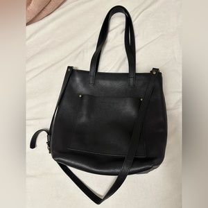 Portland Leather Goods Crossbody Tote in Pebbled Black with Zipper